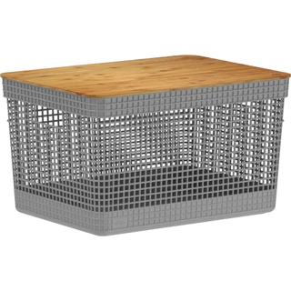 Cesto Organizador Grid Com Tampa De Bambu 20 Litros - Ou