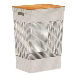 Cesto De Roupas Closet Grid Com Tampa De Bambu 49 Litros