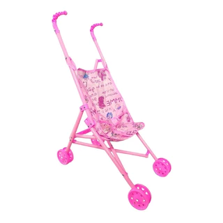 Carrinho de Boneca Grande Dobrável de Tecido Menina Brinquedo Infantil - Rosa