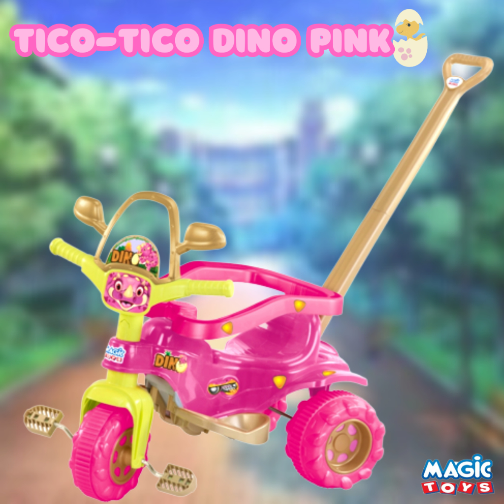 Triciclo Motoca Infantil Tico Tico Dino Rosa Menina Magic em