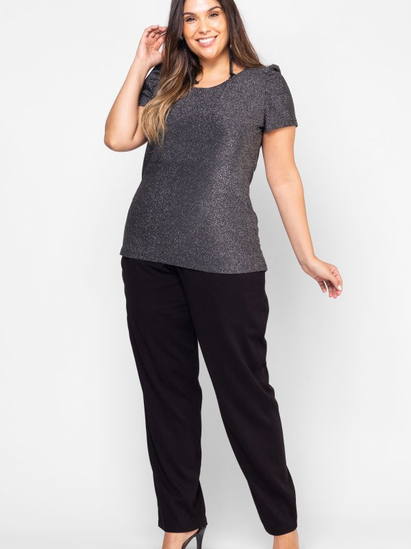 Blusa Plus Size Feminina para Festa - Metalizada com Brilho Lurex - G ...