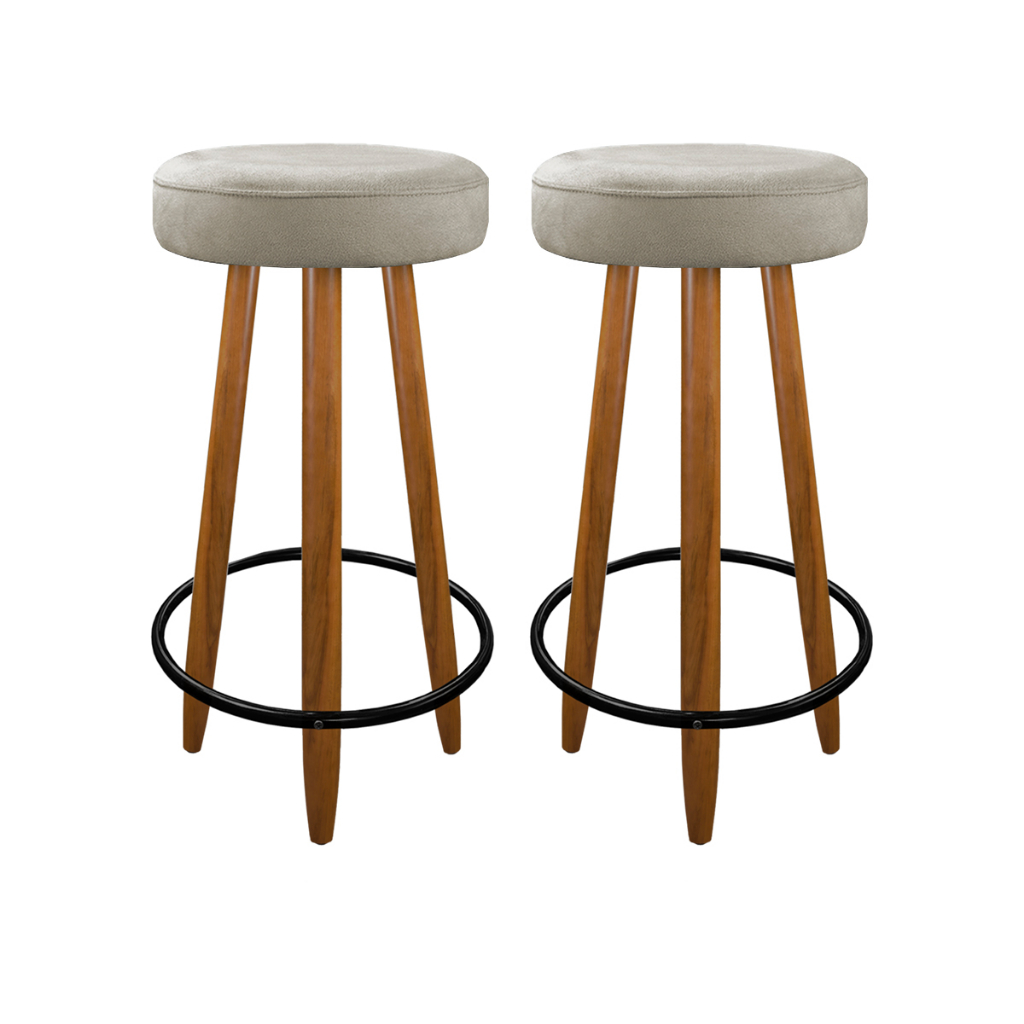 Kit 2 Banquetas Altas Para Cozinha Bar Balcao Bistro Madeira - Bege