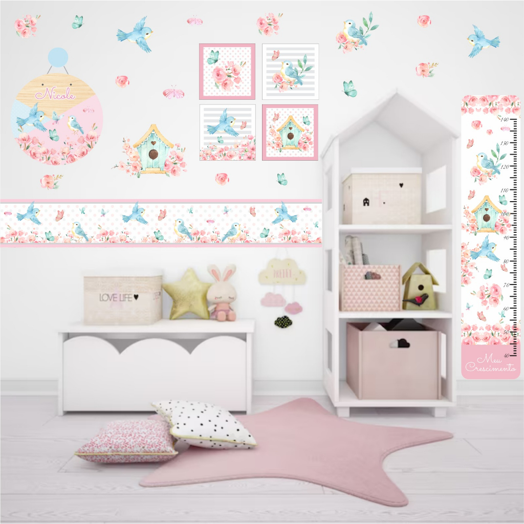 Papel De Parede Personalizado Infantil Jardim Aquarela Colorido Ramos E  Galhos Decoração Menina Quarto Personalizado Vinil 