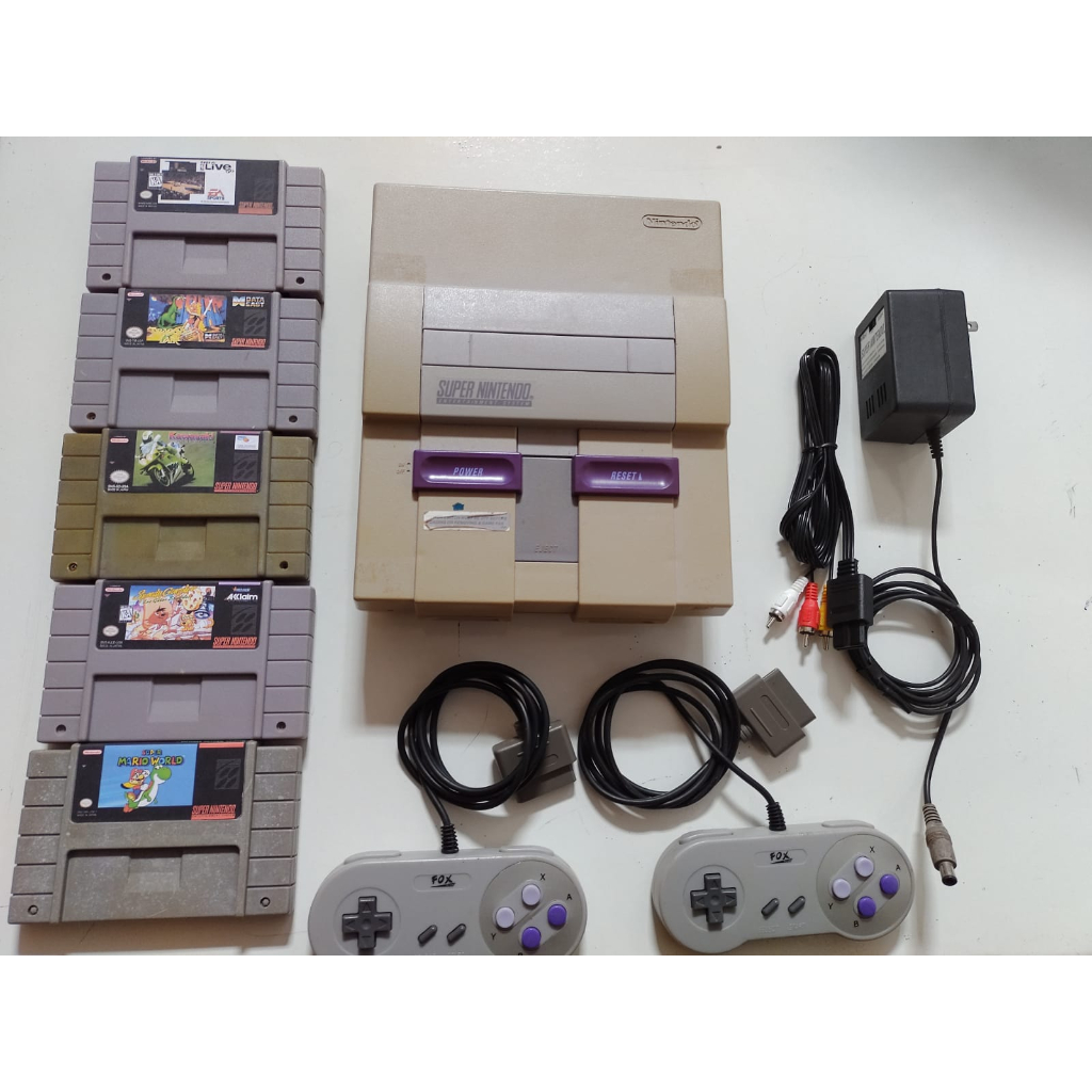 Super Nintendo Funcionando Com Dois Controles E Jogos Shopee Brasil