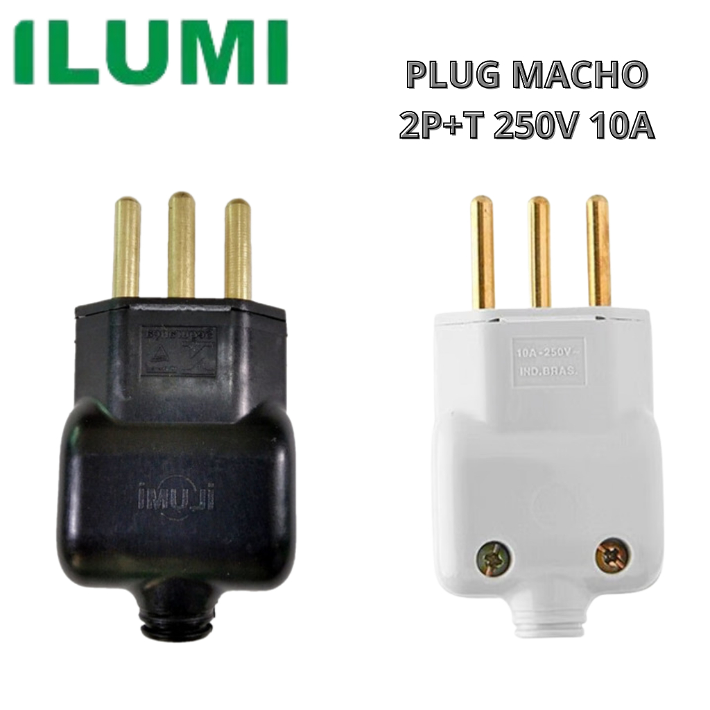 Plug Para Tomada Macho 2p+t Pino Fino 10a 250v Branco e Preto - Ilumi ...