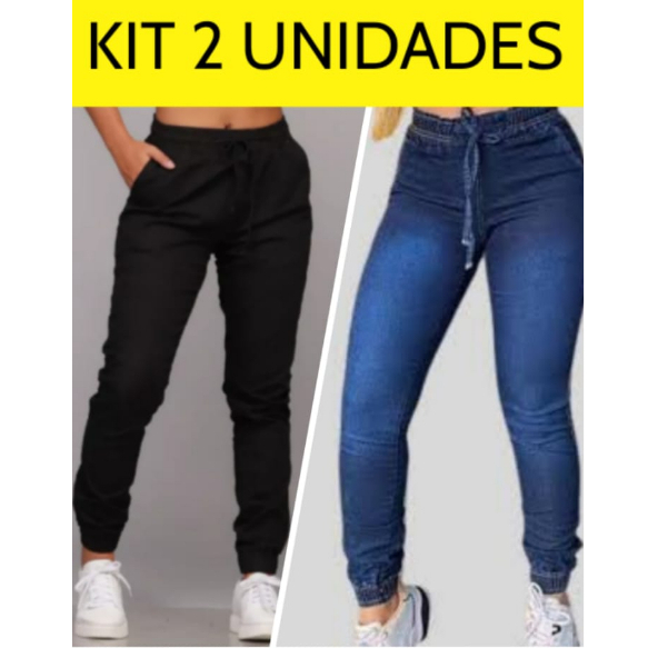 Kit 2 Calças Feminina HNO Jeans Skinny Black White Preta e Branca