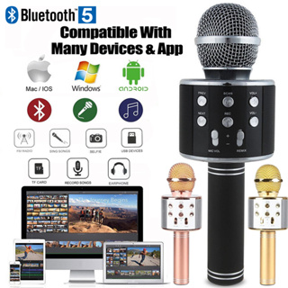 Microfone Karaokê Bluetooth Portátil Recarregável Sem Fio Com Entrada USB