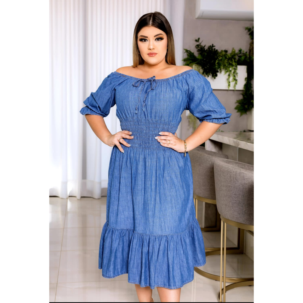 Vestido plus size com elastico hot sale na cintura