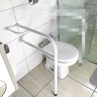 Suporte Barra Apoio Lateral Com Pé Para Banheiro Idosos Portadores Necessidades Especiais Deficientes Aço