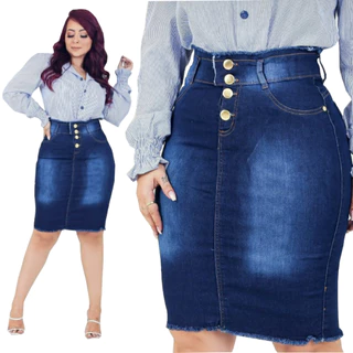 Saia Jeans secretaria Com Elastano Moda Evangelica comportada
