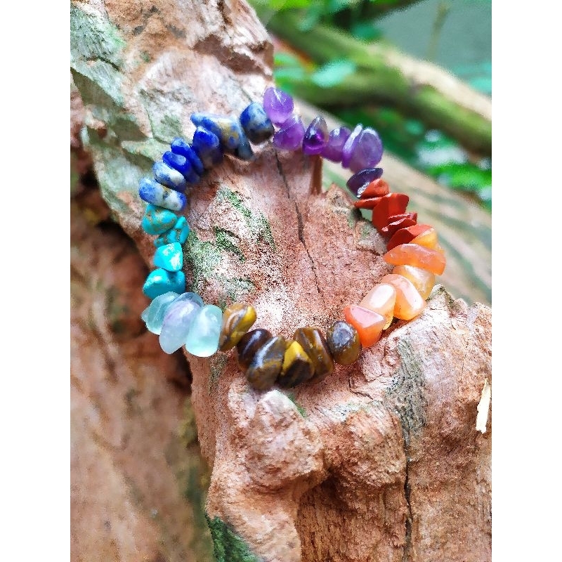 Bracciale 7 chakra pietra vera • Occhio di tigre rosso • Citrino