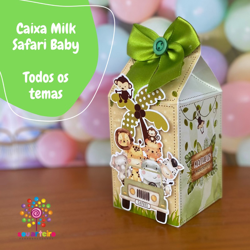 Caixa Milk lembrancinha Safari Baby 3D - Personalizado - 10 UNIDADES – Lembrancinha personalizada para Festa infantil - vários temas