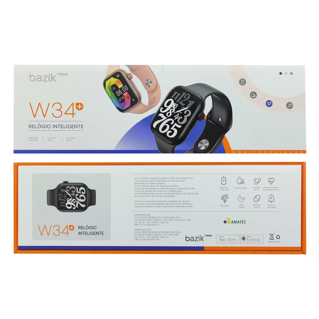 SmartWatch - Relógio Inteligente W34+ IWO 8 Lite - Preto