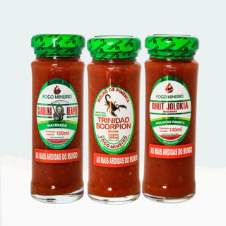 Kit Pimenta Carolina Reaper Scorpion Bhut Jolokia 100ml Fogo Mineiro Envio Imediato