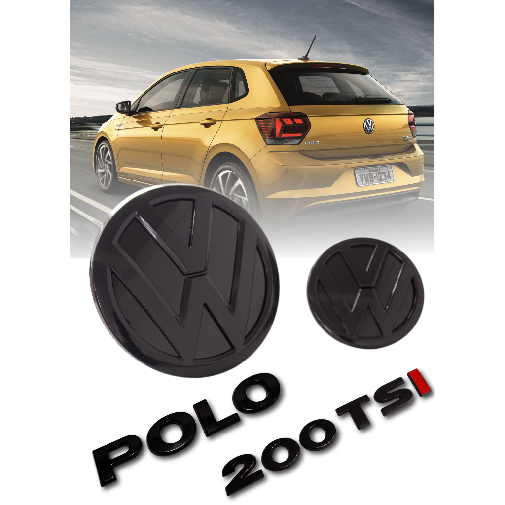 Kit 4 Emblemas Black Grade Porta Malas Vw Novo Polo 200 Tsi Highline Comfortline