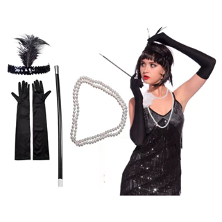 Kit Fantasia Melindrosa 4 Pçs Faixa, Piteira, Colar e Luvas