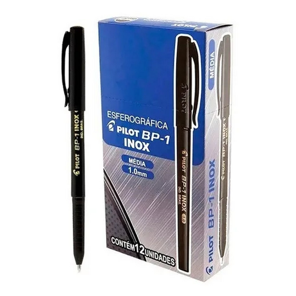 Caneta Pilot Bp-1 Inox 1.0 Azul/vermelha/preta Caixa C/ 12 Pilot