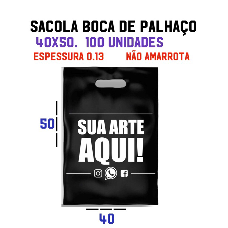 sacola 40x50.personalizada boca de palhaco(alça vazada)