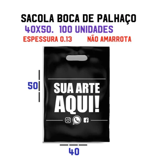 sacola 40x50.personalizada boca de palhaco(alça vazada)