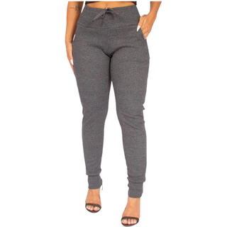 Kit 3 Calça Feminina Jogger Cintura Alta Canelada tipo Moletom