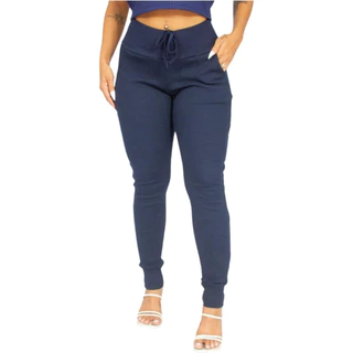 Kit 5 Calças Feminina Cintura Alta Jogger Canelada Tipo Moletom