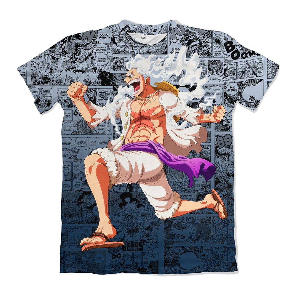 Camisa Premium Anime One Piece Fundo Mangá Gear 5 Azul