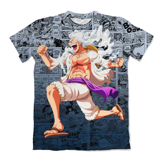 Camisa Premium Anime One Piece Fundo Mangá Gear 5 Azul