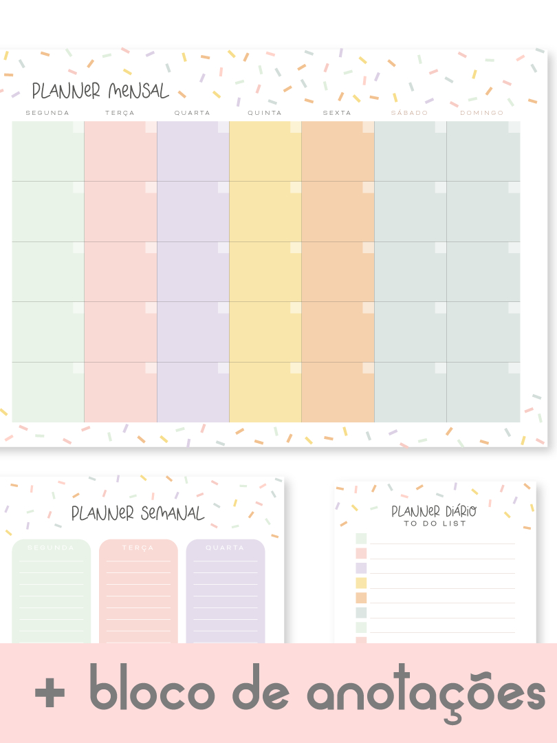 Kit 4 Itens Planner Mensal, Semanal E Diário Com Bloco De Anotações ...