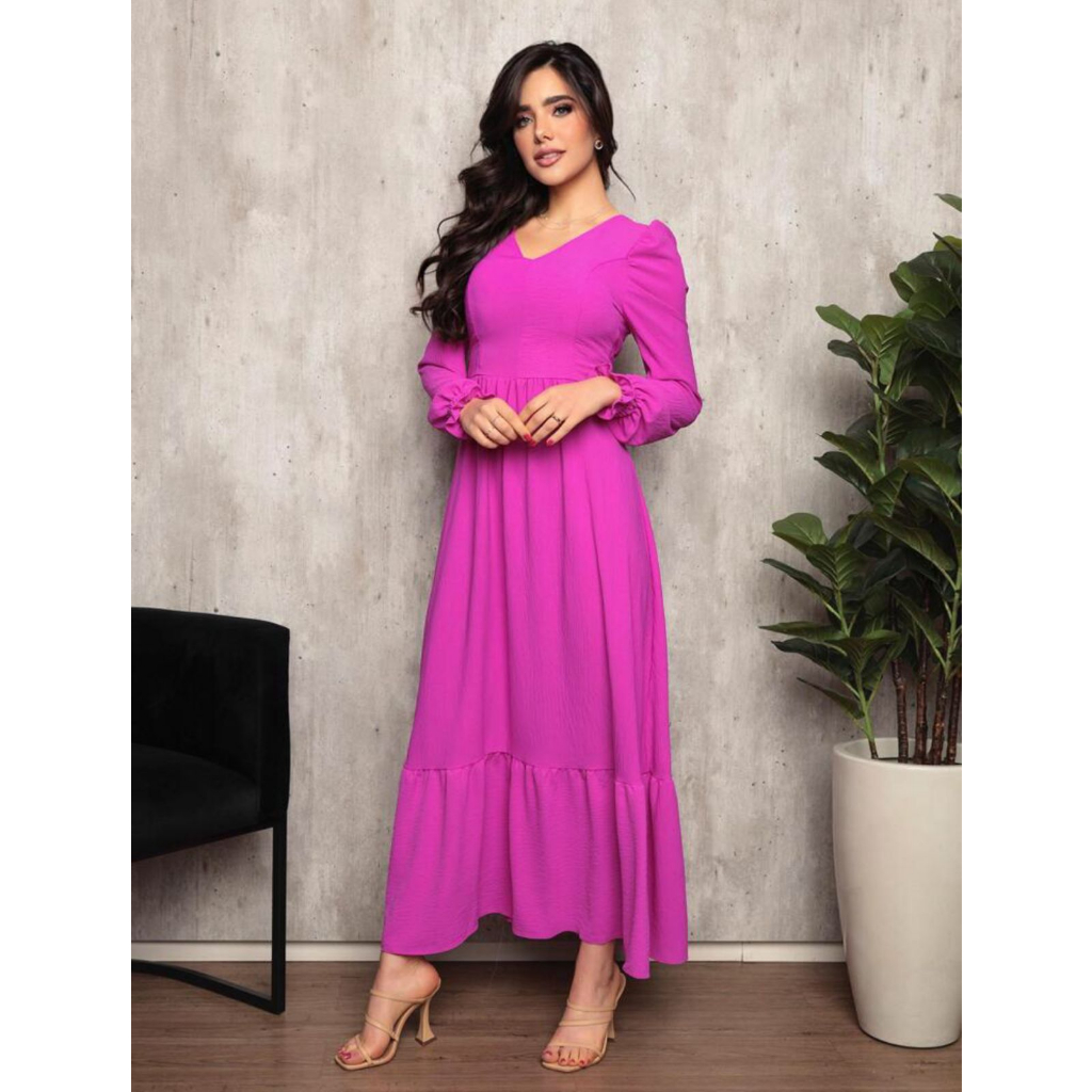 Vestido longo\manga longa\ REF- 10015 | Shopee Brasil