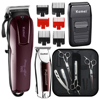 Kit Tesouras Barbeiro Maquinas Corte + Acabamento + Shaver Tesoura Fio Navalha e Desbaste Desfiadeira