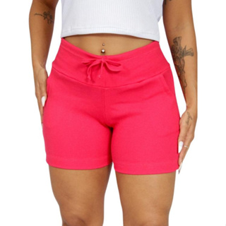 Short feminino Meia coxa cintura alta Canelado Bermuda feminina