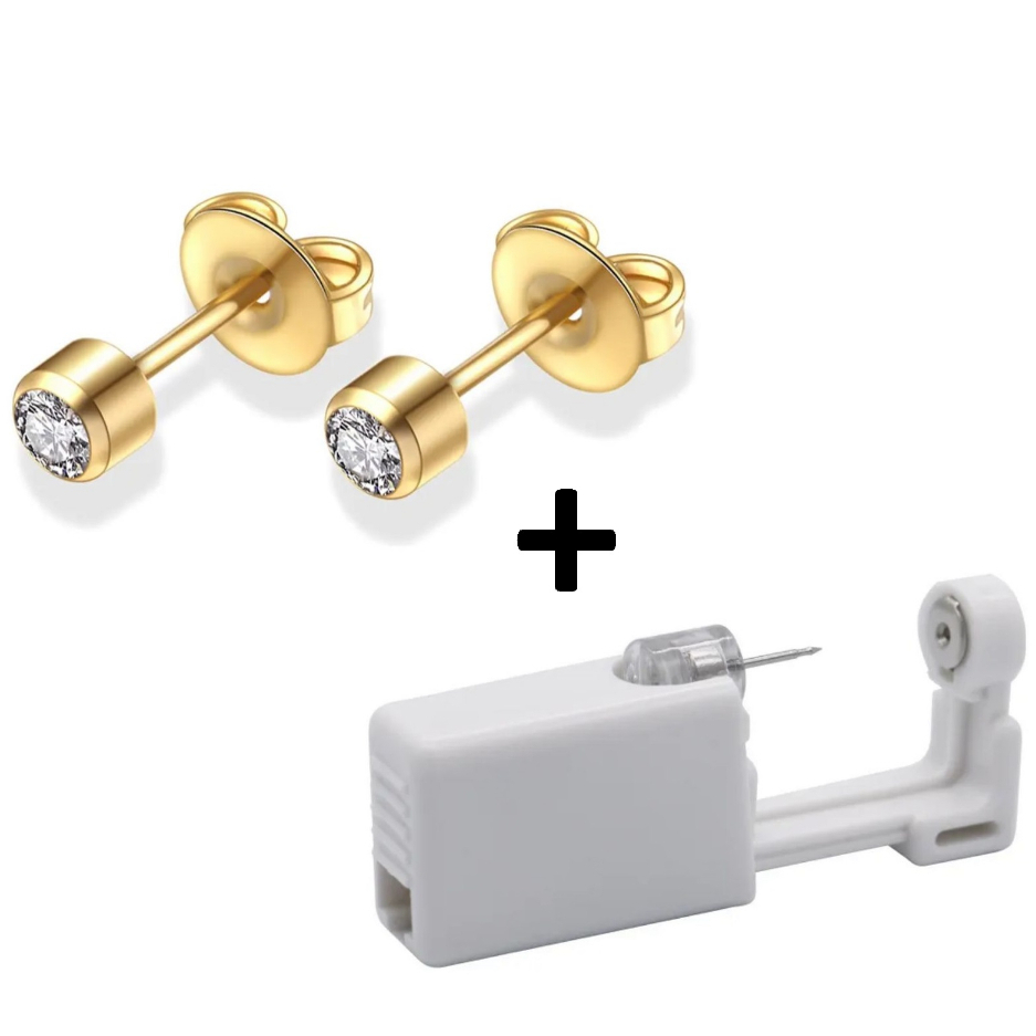 Perfurador de Orelha + Par de Brincos Manual Descartável Furar Nariz Outros Pincing