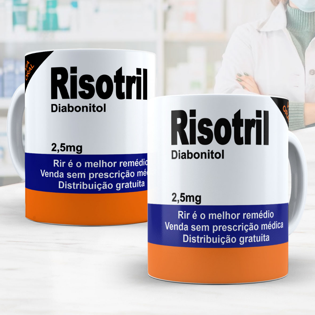 Caneca Remédio Café Risotril Caixa de Personalizada Farmácia Farmaceutica Bula 168