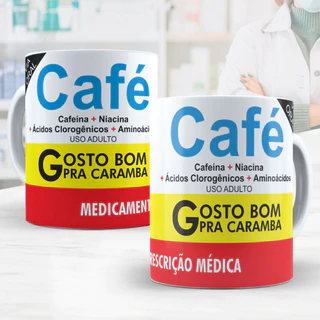 Caneca Café Caixa de Remédio Engraçada Divertida Personalizada com Nome Farmácia Farmaceutica Bula de Porcelana 175
