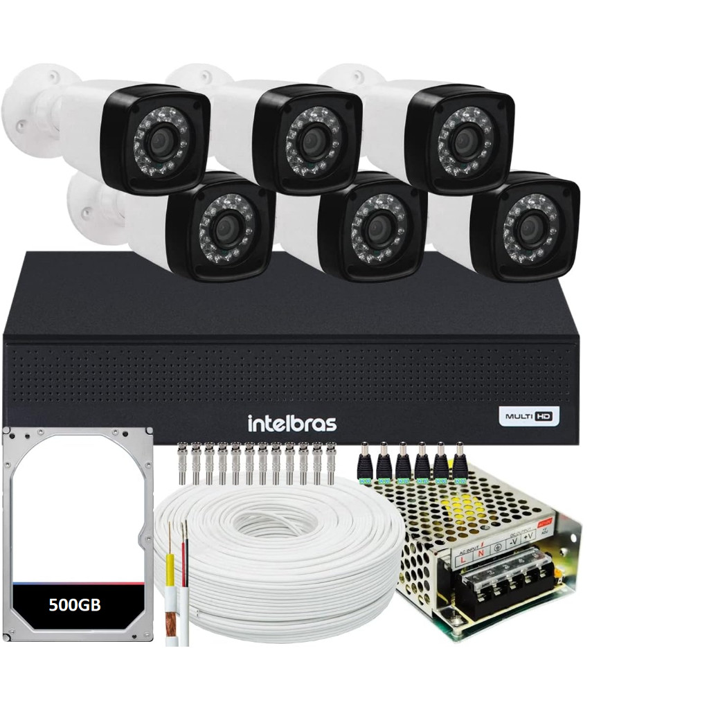Kit 6 Câmeras de Segurança hd Dvr 8Ch Intelbras c/hd