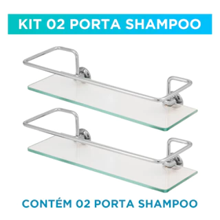 Kit 02 Porta Shampoo Suporte De Banheiro Shampoo Reto Vidro 6mm