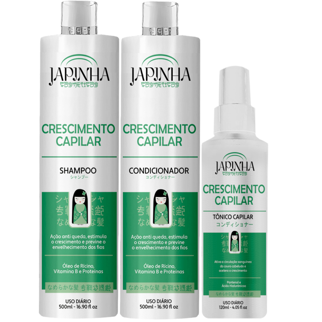 Kit Crescimento Shampoo Condicionador + Tônico Capilar Acelerador Crescimento Fortalecedor