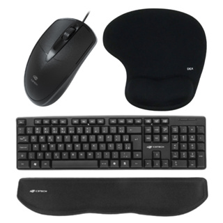 Kit Teclado Mouse com fio USB Office Preto C3tech com Mousepad Apoio de Pulso Antiderrapante Ergonômico Espuma Home Office Escritório Estudos