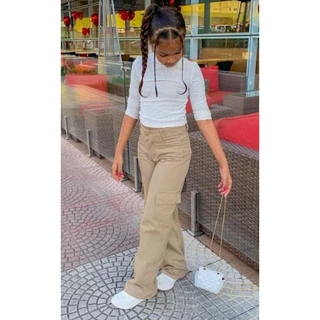 Calça wide leg Jeans Cargo na cor Caqui 10 ao 16 Juvenil calça boca Larga calça Pantalona