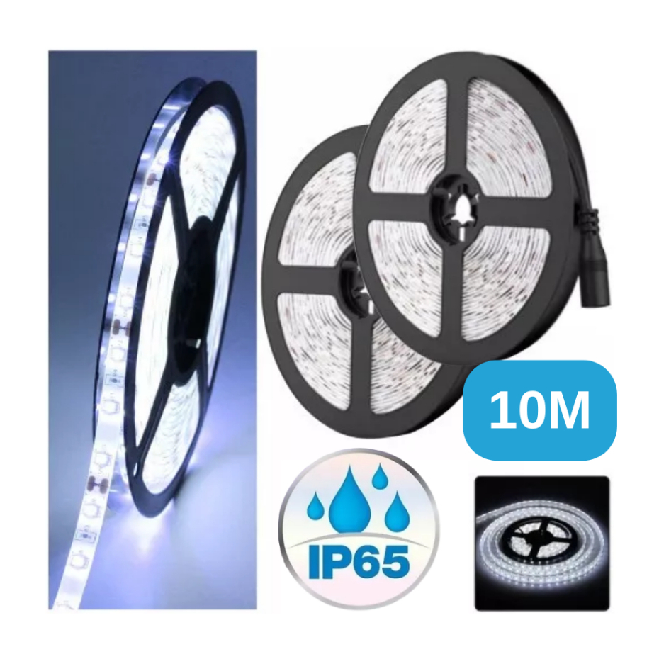 10 Metros Fita Led 3528 Branco Frio 60 Leds 12v IP65 Com Silicone