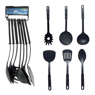 Kit Com 5 Ou 6 Unidades Talheres Peças Jogo de Utensílios Preto Colher Plástico Para Casa Em Cozinha Multiuso Conjunto Concha Resistente a Calor nylon