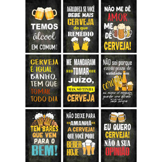 Kit 9 Quadros Decoração Placas Cantinho Churrasco Cerveja Buteco Área Gourmet