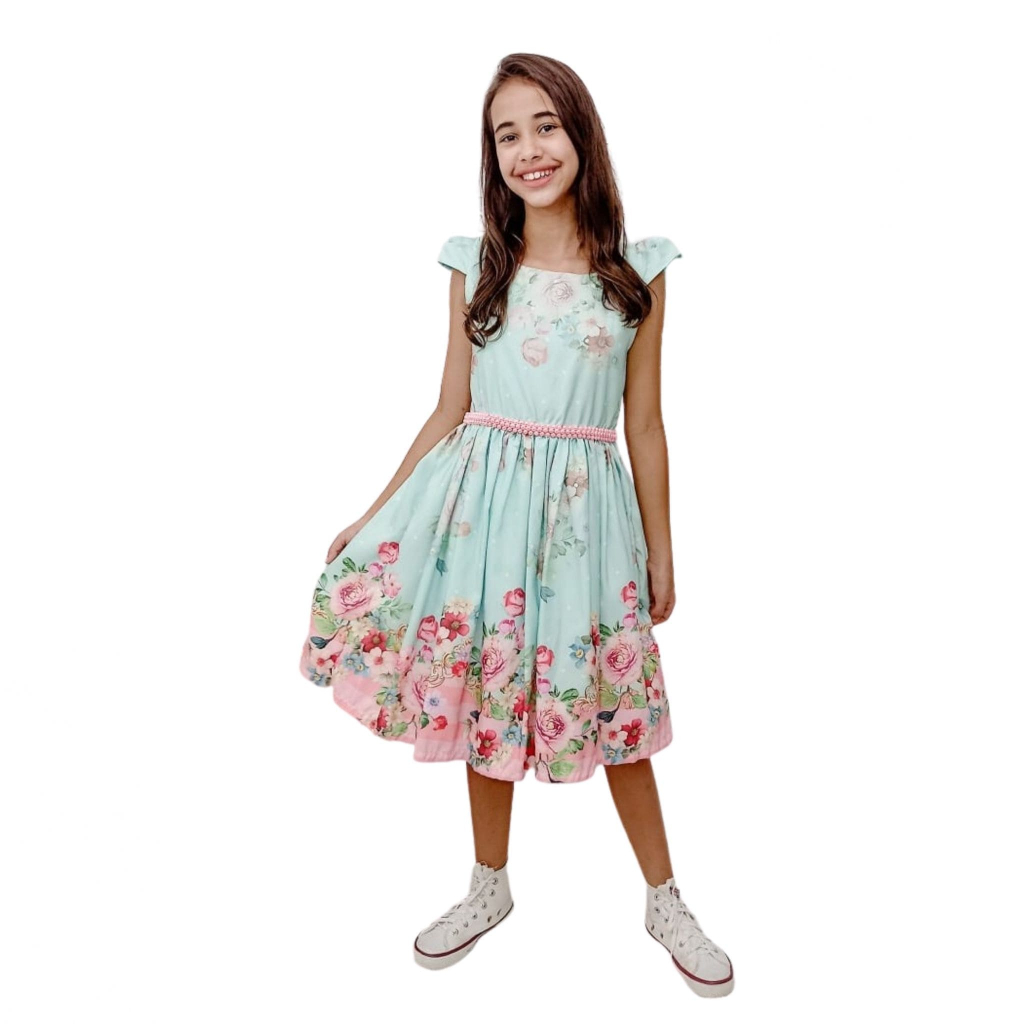 Vestido infantil para meninas aniversário sem mangas de malha bolo princesa  flor vestidos de casamento infantil (azul celeste, 5-6 anos) :  : Moda