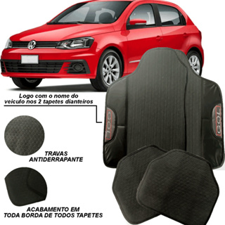 LINDO JOGO DE TAPETE EMBORRACHADO COM ACABAMENTO EM COURO SINTÉTICO ESPCÍFICO PRESONALIZADO COM O NOME DO CARRO VOLKSWAGEN VW GOL G7 2016 A 2019