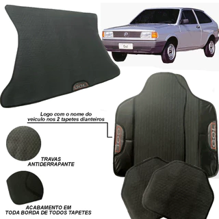 KIT CONJUNTO JOGO COMPLETO TAPETE AUTOMOTIVO PORTA MALA CARRO VOLKSWAGEN GOL G1 1981 A 1994 TODOS QUADRADO EMBORRACHADO PERSONALIZADO COM NOME GOL