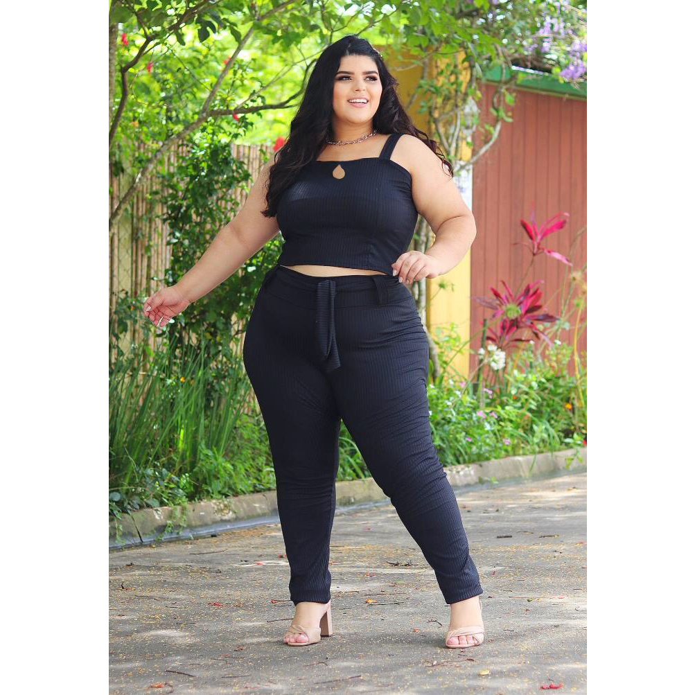 Conjunto Plus Size Com Cinto Moda Plus Size Roupas Femininas