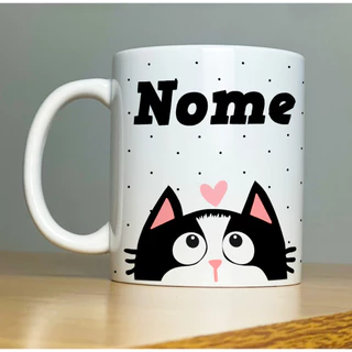 Caneca Personalizada Gatinho Gato Com Nome Linha Porcelana Premium