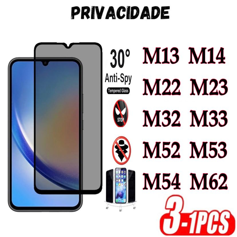 Película Privacidade 3D Anti Spy Samsung M13 M14 M22 M23 M32 M33 M52 M53 M54 M62
