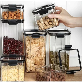 Potes Herméticos Para Mantimentos e Temperos Quadrado Com Tampa Empilhável Cozinha