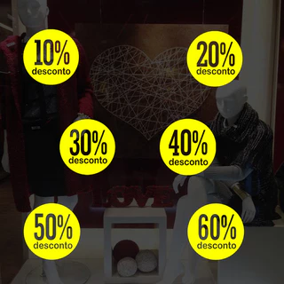 Adesivo Decorativo Vitrine Descontos Redondo - 6 unidades